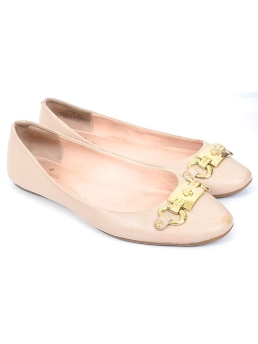 Kate Spade Phoebe Women's 9.5 Pink Leather Gold Logo Ballet Flats Feminine Fairy